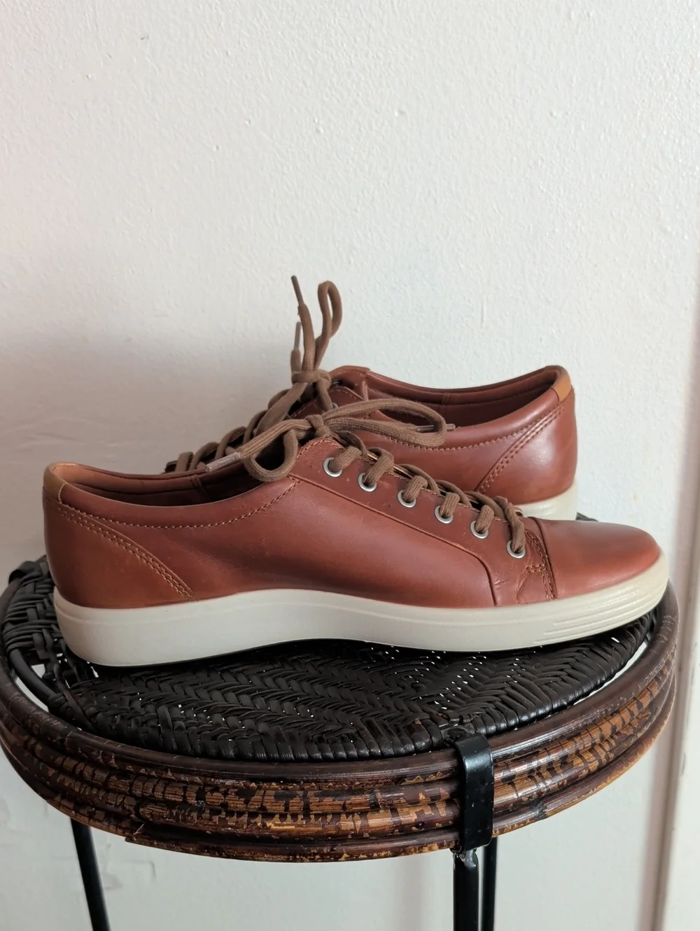 ECCO Cognac Brown Leather Soft VII 7 Sneakers Men Size 44 = US 10-10.5